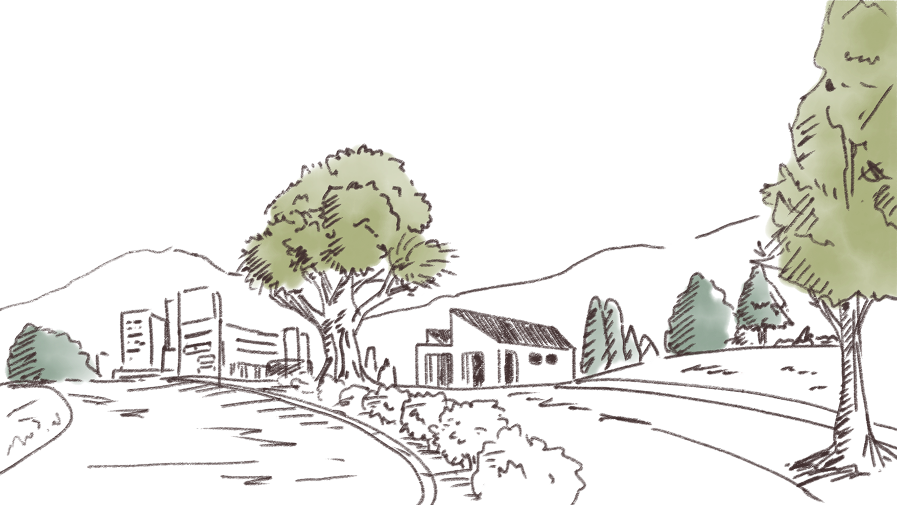 森と家並みの風景イラスト